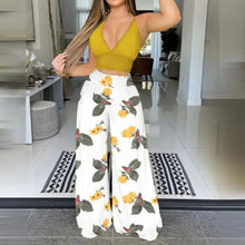 Load image into Gallery viewer, Casual Floral Print Spaghetti Strap Crop Top &amp; Wide-leg Pants Set