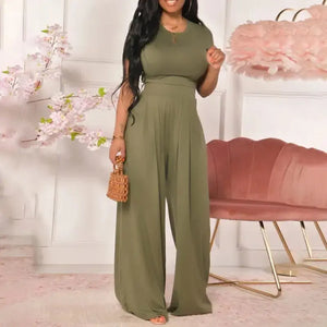 Casual Outfit Sleeveless Crop Top & High Waist Pants Set