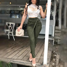 Load image into Gallery viewer, Casual Solid High Waisted Belted Pants