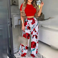 Load image into Gallery viewer, Casual Wear Outfit Print Sleeveless Crop Top &amp; High Waist Pants Set