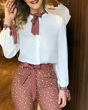 Load image into Gallery viewer, Casual Wear Tied Detail Top &amp; Polkadot Print Pants Set
