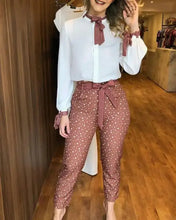 Load image into Gallery viewer, Casual Wear Tied Detail Top &amp; Polkadot Print Pants Set