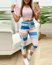 Load image into Gallery viewer, Colorblock Fashion Pocket Design Drawstring Casual Pants