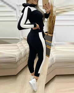 Colorblock Hooded Top & Drawstring Pants Set