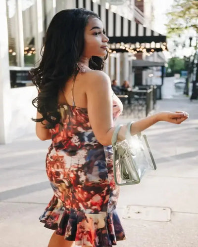 Colorblock Ruffles Ruched Bodycon Dress