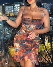 Load image into Gallery viewer, Colorblock Ruffles Ruched Bodycon Dress