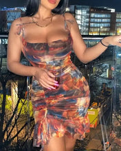 Load image into Gallery viewer, Colorblock Ruffles Ruched Bodycon Dress