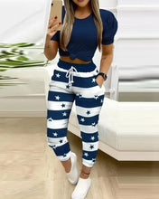 Load image into Gallery viewer, Colorblock Star Print Drawstring Skinny Pants Set
