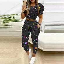 Load image into Gallery viewer, Colorblock Star Print Drawstring Skinny Pants Set
