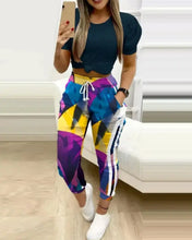 Load image into Gallery viewer, Colorblock Star Print Drawstring Skinny Pants Set