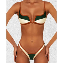 Load image into Gallery viewer, Colorblock Strap Bra With Panties Bikini Sets