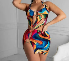 Load image into Gallery viewer, Colorful Print Slit Cut Out Dress
