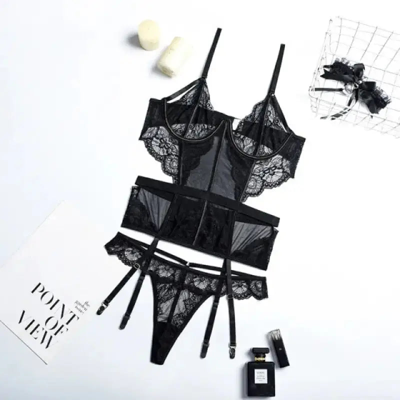 Cutout Lace Garter Lingerie Set