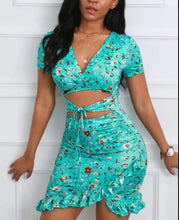 Load image into Gallery viewer, Cutout Ruffles Ruched Lace-up V-neck Irregular Hem Dress