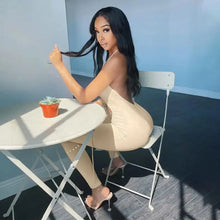 Load image into Gallery viewer, Deep V Neck Halter Solid Color Backless Hollow Out Jumpsuit