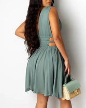 Load image into Gallery viewer, Deep V-Neck Plunge Cutout Ruched Backless Dress