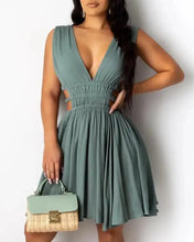 Load image into Gallery viewer, Deep V-Neck Plunge Cutout Ruched Backless Dress