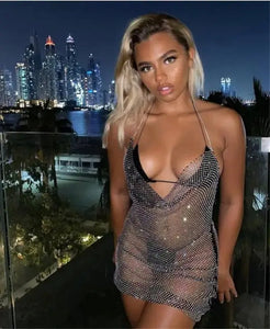 Diamond Mesh Bling Transparent Dress