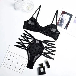 Dot Lace Mesh Patchwork Lingerie Set