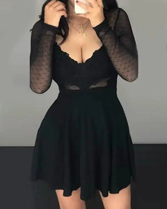 Dot Mesh Ruffles Long Sleeve Dress