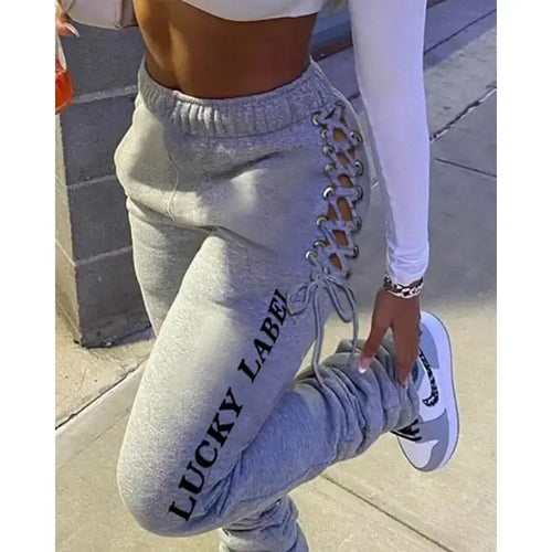 Drawstring Fashion High Waist Fold Sweatpants