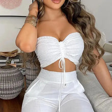 Load image into Gallery viewer, Drawstring Tube Cropped Top &amp; Pants Sets