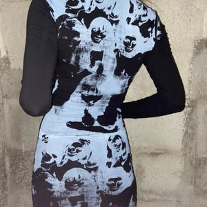 E-Harajuku Grunge Gothic Streetwear Long Sleeve Mini Dress