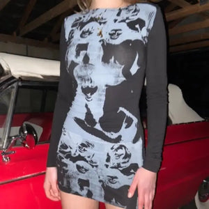 E-Harajuku Grunge Gothic Streetwear Long Sleeve Mini Dress