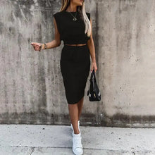 Load image into Gallery viewer, Elegant Gradient Color Letter Print Sleeveless Top &amp; Drawstring Skirt Set