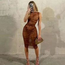 Load image into Gallery viewer, Fashion Swirl Print Mesh See Through Midi Dress