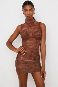 Fashion Swirl Print Mesh See Through Midi Dress