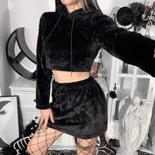 Load image into Gallery viewer, Faux Harajuku Long Sleeve Crop Top Hoodie &amp; Grunge High Waist Mini Skirt