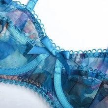 Load image into Gallery viewer, Floral Embroidery Blue Lace Lingerie Set