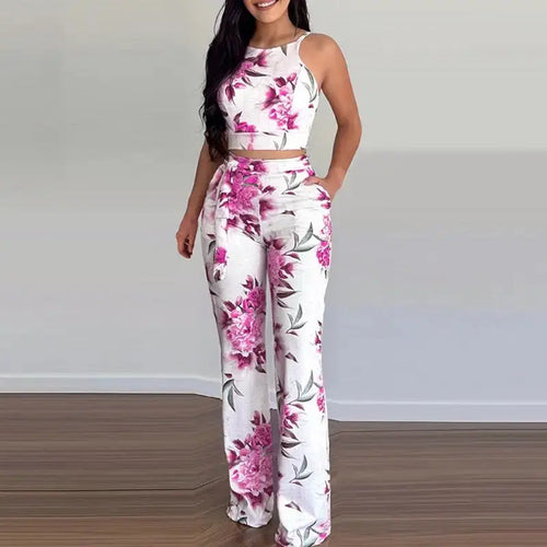 Floral Print Sleeveless Top & Pants Set