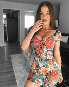 Floral Square Neck Tie Front Dress