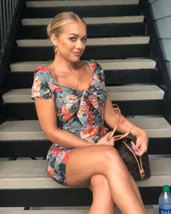 Floral Square Neck Tie Front Dress