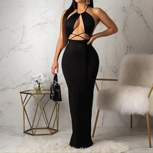 Load image into Gallery viewer, Front Cut Out and Cross Tie Mermaid Backless Maxi Dress
