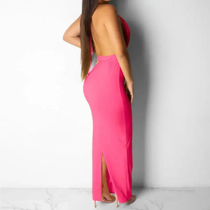Front Cut Out and Cross Tie Mermaid Backless Maxi Dress