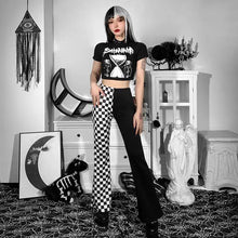 Load image into Gallery viewer, Geometry Print Grunge Elastic Waist Skinny Patchwork Flare Pants
