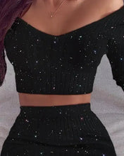 Load image into Gallery viewer, Glitter Off Shoulder Crop Top &amp; Skirt Sets