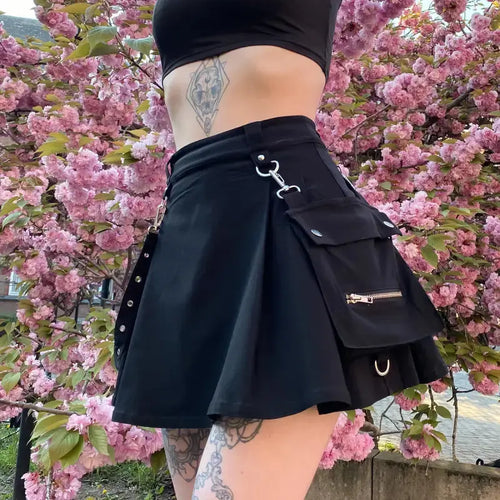 Gothic Punk Black High Waist Mini Skirt