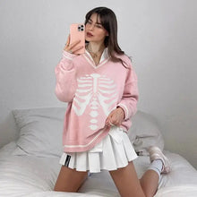 Load image into Gallery viewer, Gothic Skeleton Print V-Neck Knitted Top