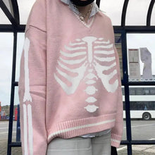Load image into Gallery viewer, Gothic Skeleton Print V-Neck Knitted Top