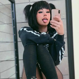 Gothic Skull Print Crop Hoodie