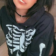 Load image into Gallery viewer, Gothic Skull Print Crop Hoodie