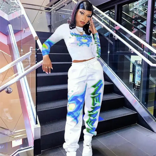 Graffiti Letter Print Joggers Fashion Sweatsuit