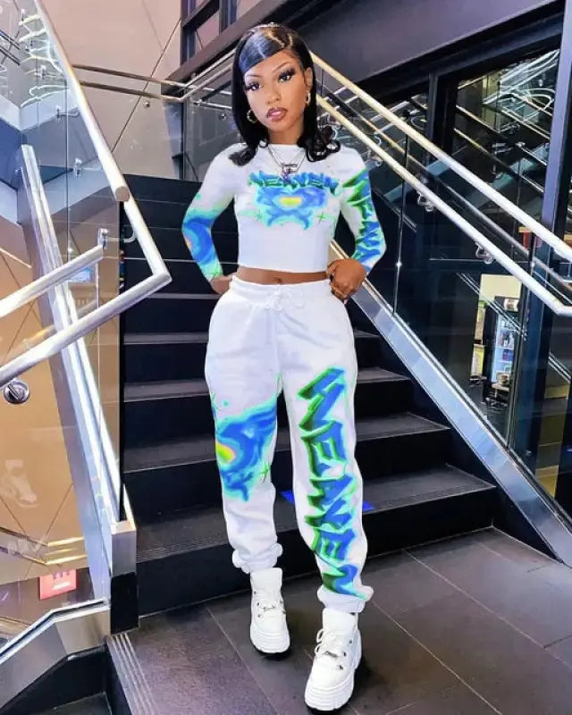 Graffiti Letter Print Joggers Fashion Sweatsuit