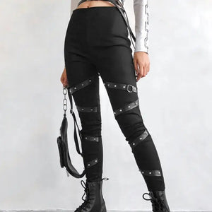 Grunge Rivet Belt Patchwork Pants