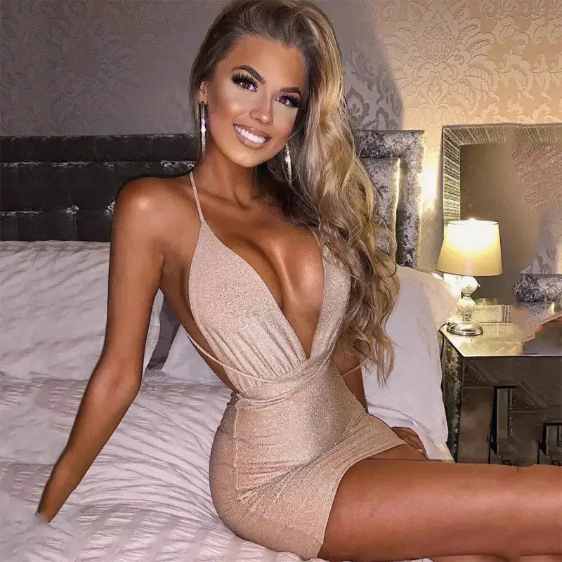 Halter Deep V Neck Backless Dress