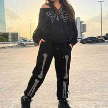 Load image into Gallery viewer, Harajuku Gothic Rhinestone Skeleton Print Joggers